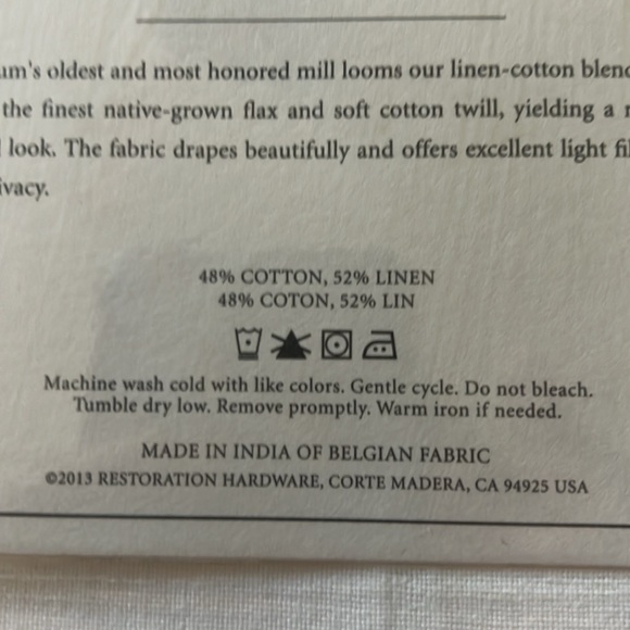 NIP double wide Restoration Hardware STONEWASHED COTTON LINEN DRAPE 100x84 white - Picture 4 of 6